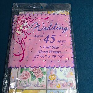 Vintage Wedding Wrapping Paper 45 sq ft Pink Rose, Doves, Wedding Rings 90's